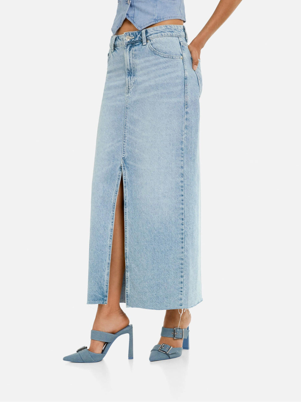 Langt denimskjørt