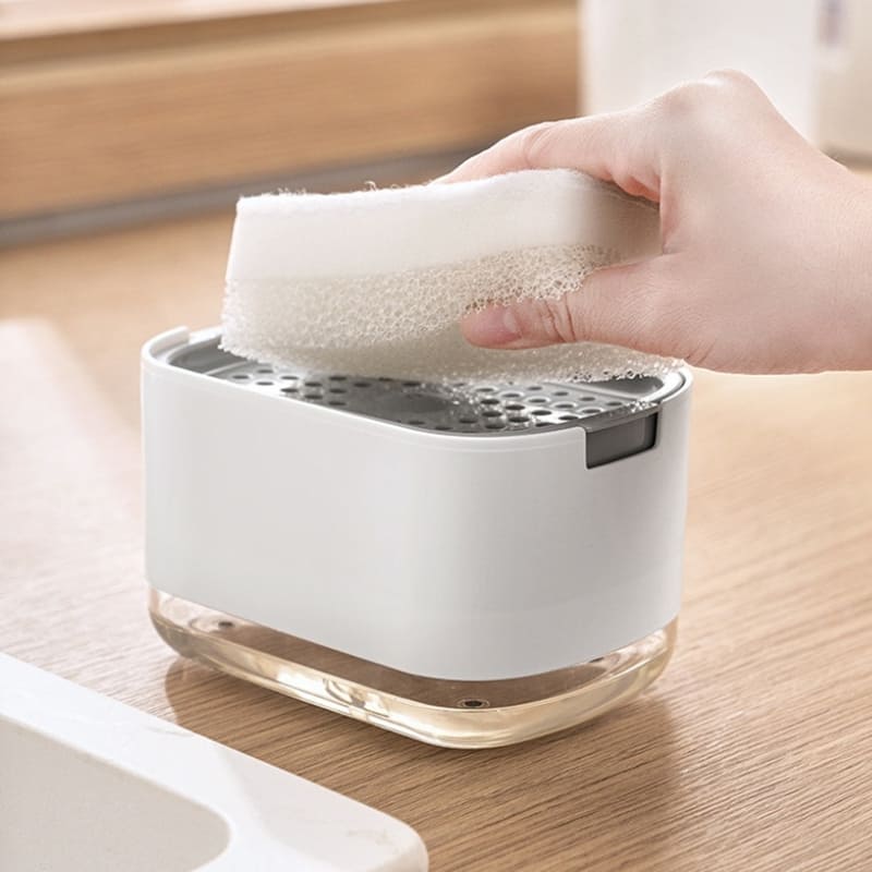 Detergent dispenser og svampholder til vask